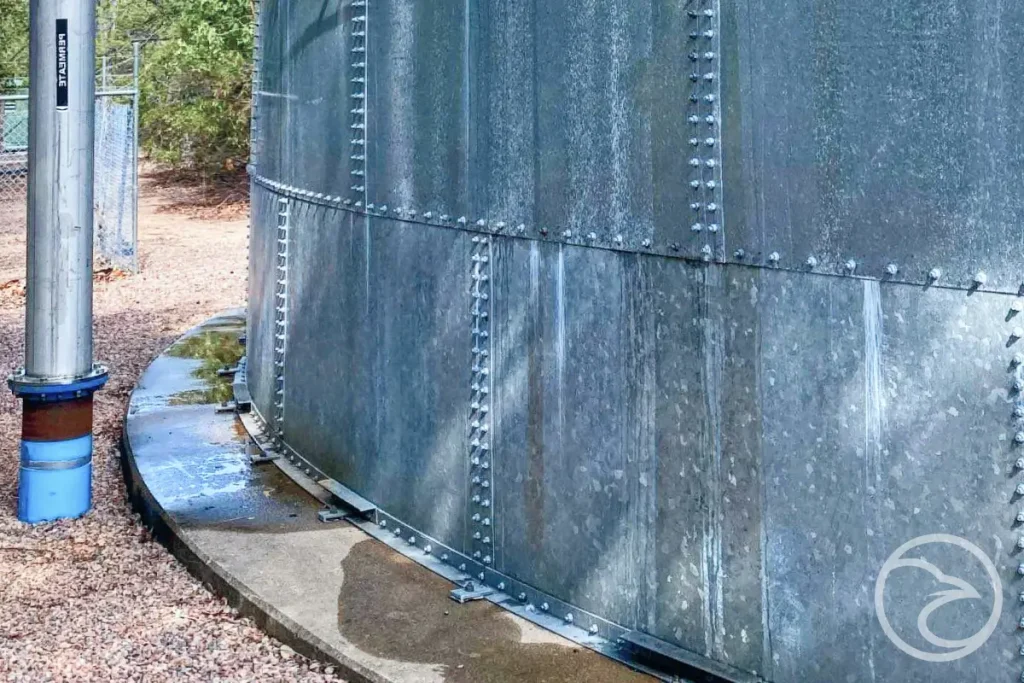 Underground fire water tank being inspected for leaks