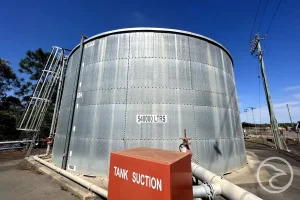 Fire hydrant connected to a large water storage tank