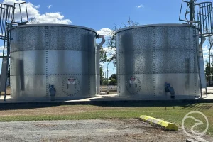 Fire water storage tank undergoing safety inspection
