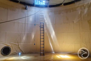 Fire water tank sediment buildup during maintenance check